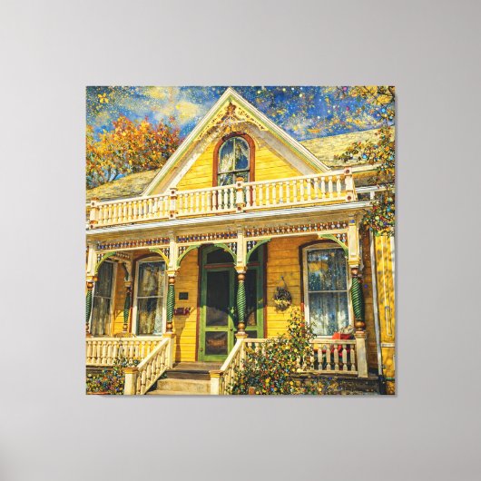 Fantasy Yellow Victorian House Canvas Afdruk (Voorkant)