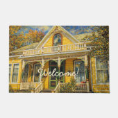 Fantasy Yellow Victorian House Deurmat (Voorkant)