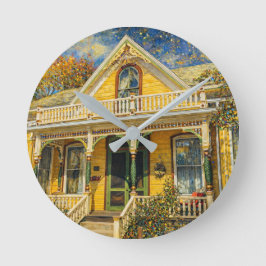Fantasy Yellow Victorian House Ronde Klok