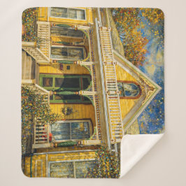 Fantasy Yellow Victorian House Sherpa Deken