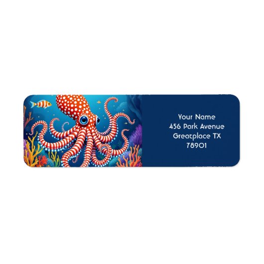Fantasy Zachte Geruite Octopus Zee Etiket (Voorkant)
