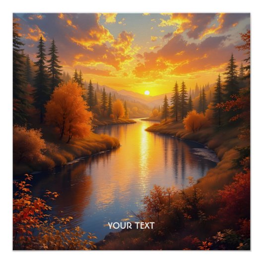 Fantasy Zachte Herfst Zonsondergang Landschap Perfect Poster (Voorkant)