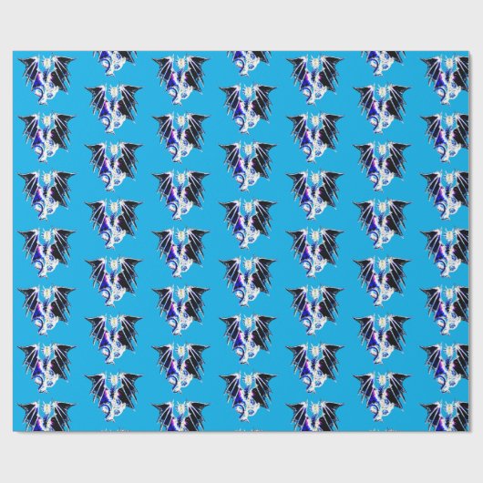 Fantasy Zee Beast Dragon Wrapping Paper Blue Cadeaupapier (Vlak)