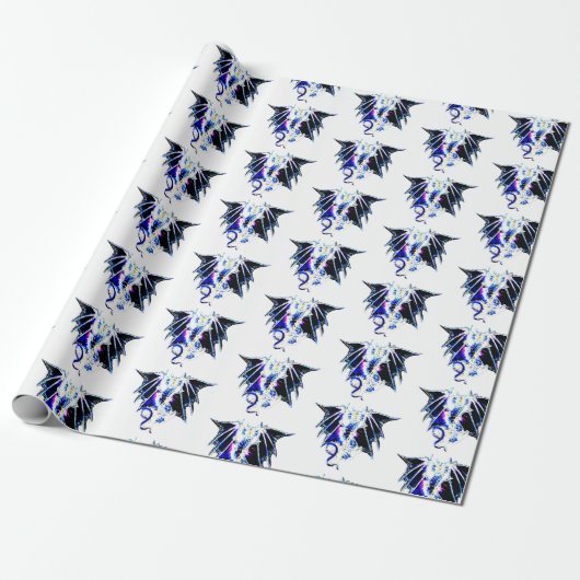 Fantasy Zee Beest Draak Witte Achtergrond Kunst Cadeaupapier (Uitgerold)