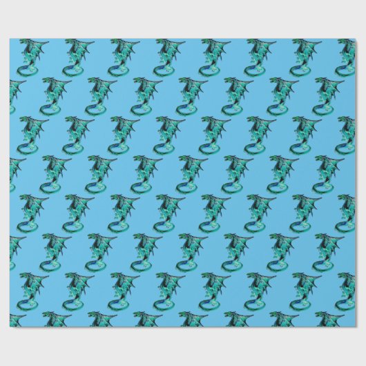 Fantasy Zee Blue Dragon Sky Blue Cadeaupapier (Vlak)