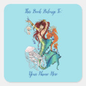 Fantasy Zeemeermin Blauwgroen Tail Bookplate Vierkante Sticker (Voorkant)