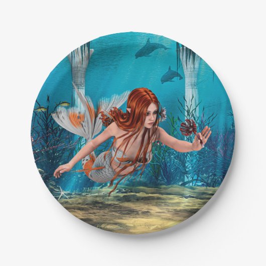Fantasy Zeemeermin en Zee Lily Papieren Bordje (Voorkant)