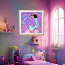 Fantasy Zeemeermin paars roze blauw dolfijn oceaan