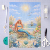 Fantasy Zeemeermin Zeeschildpad Strand Scene Decou Tissuepapier (Craft)