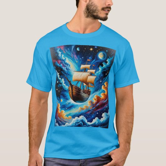 Fantasy zeilschip in Space T-shirt (Voorkant)