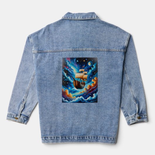 Fantasy zeilschip in Space T-shirt Denim Jacket (Achterkant)