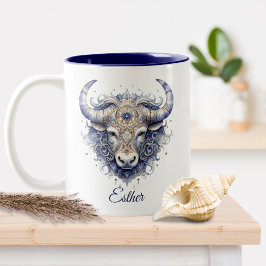 Fantasy Zodiac Bull Symbool Celestial Taurus Tweekleurige Koffiemok