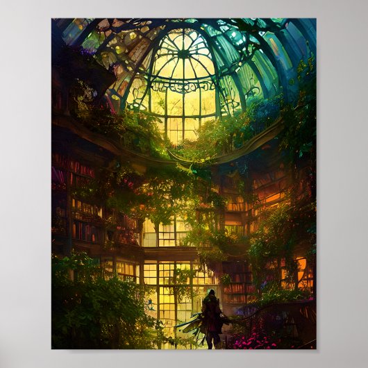 Fantasy zonneterrassen bibliotheek poster (Voorkant)