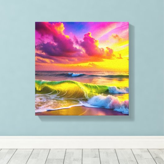 Fantasy zonsondergang over Serene Lake - 3D Pastel Canvas Afdruk (Insitu (Houten vloer))