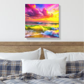 Fantasy zonsondergang over Serene Lake - 3D Pastel Canvas Afdruk (Insitu (Slaapkamer))