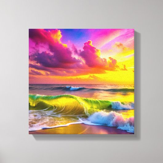 Fantasy zonsondergang over Serene Lake - 3D Pastel Canvas Afdruk (Voorkant)