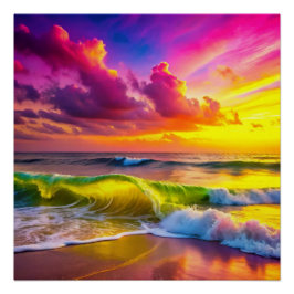 Fantasy zonsondergang over Serene Lake - 3D Pastel Perfect Poster