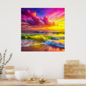 Fantasy zonsondergang over Serene Lake - 3D Pastel Poster (Keuken)