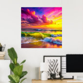 Fantasy zonsondergang over Serene Lake - 3D Pastel Poster (Thuiskantoor)