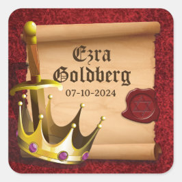 Fantasy Zwaard Kroon Middeleeuwse Ridder Bar Mitzv Vierkante Sticker