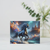 Fantasy Zwart Half Arabisch Paard Briefkaart (Staand voorkant)