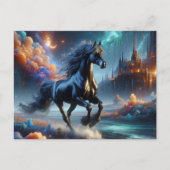 Fantasy Zwart Half Arabisch Paard Briefkaart (Voorkant)