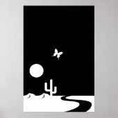 Fantasy Zwart/Witte Maneschijn Vlinder Woestijn Poster (Voorkant)