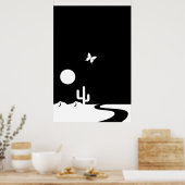 Fantasy Zwart/Witte Maneschijn Vlinder Woestijn Poster (Keuken)