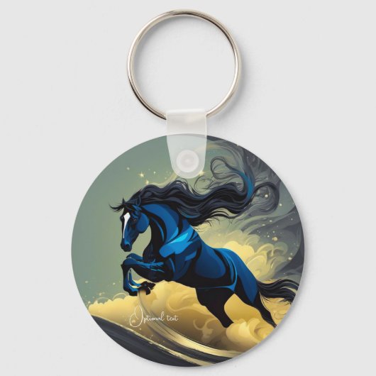 Fantasy Zwarte hengst in de woestijn Sleutelhanger (Voorkant)