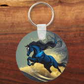 Fantasy Zwarte hengst in de woestijn Sleutelhanger (Voorkant)