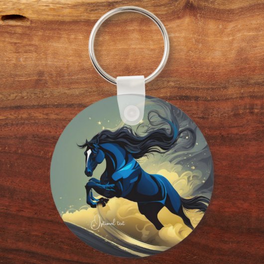 Fantasy Zwarte hengst in de woestijn Sleutelhanger (Voorkant)