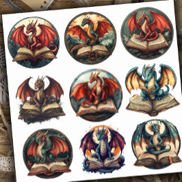 Fantasyboek Draak Sticker