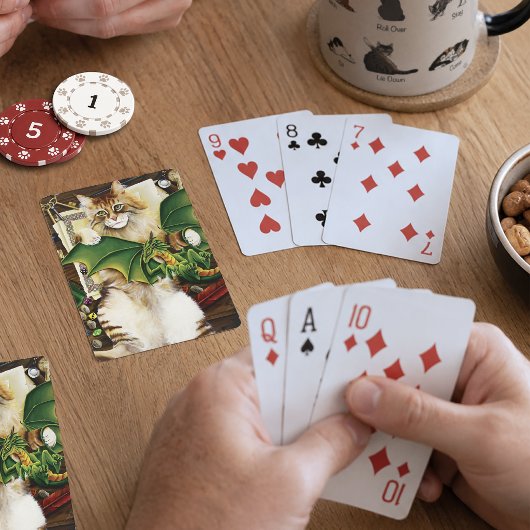 Fantasykat Groen Draken Dobbelstenen Gamen Pokerkaarten