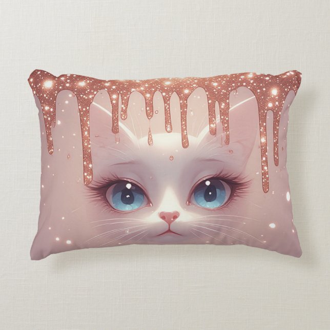 Fantasykat met rose goud druipend accent kussen (Voorkant)