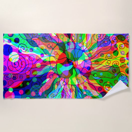 Fantasykunst schetsen - Abstracte Neonverschuiving Strandlaken (Voorkant)