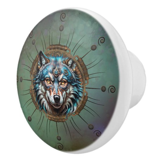 Fantasytische steampunk wolf. keramische knop (Rechts)