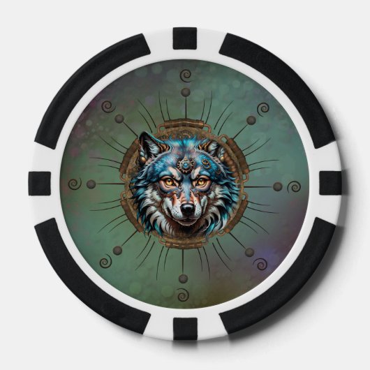Fantasytische steampunk wolf. poker chips (Voorkant)