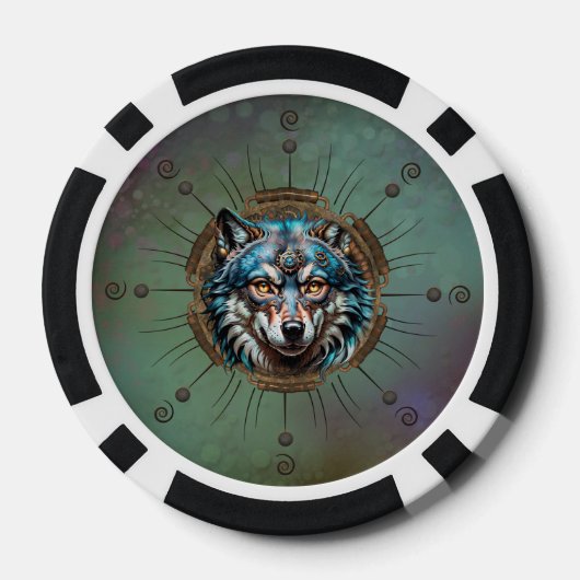 Fantasytische steampunk wolf. poker chips (Achterkant)