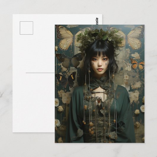 Fantasyvrouw en vlinders AI-kunst Briefkaart (Voorkant / Achterkant)