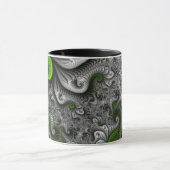 Fantasywereld groen en grijs abstracte fractal art mok (Midden)