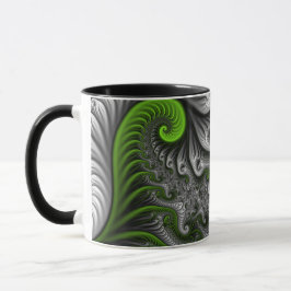 Fantasywereld groen en grijs abstracte fractal art mok