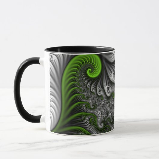 Fantasywereld groen en grijs abstracte fractal art mok (Links)