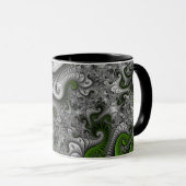 Fantasywereld groen en grijs abstracte fractal art mok (Voorkant rechts)