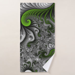 Fantasywereld groen en grijs abstracte fractal kun badhanddoek