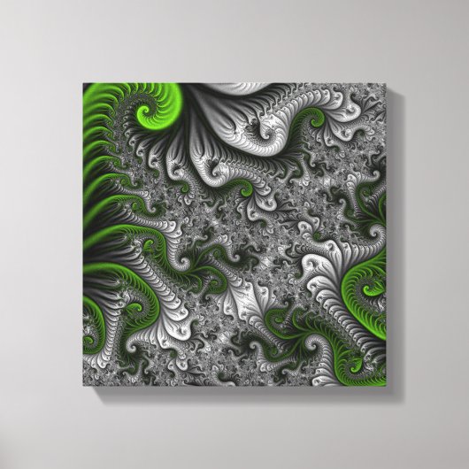 Fantasywereld groen en grijs abstracte fractal kun canvas afdruk (Voorkant)