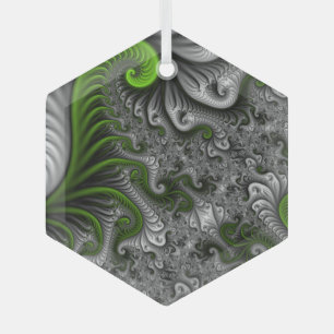 Fantasywereld groen en grijs abstracte fractal kun glas ornament