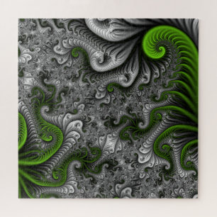 Fantasywereld groen en grijs abstracte fractal kun legpuzzel