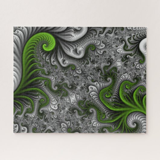 Fantasywereld groen en grijs abstracte fractal kun legpuzzel (Horizontaal)