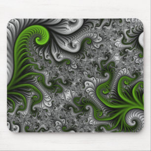 Fantasywereld groen en grijs abstracte fractal kun muismat