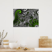 Fantasywereld groen en grijs abstracte fractal kun poster (Keuken)